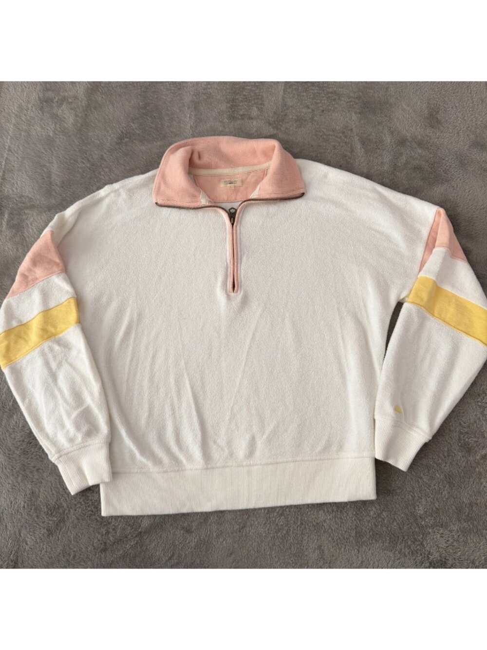 Faherty Beach Quarter Zip Pullover Sweatshirt Womens SMALL White Preppy
